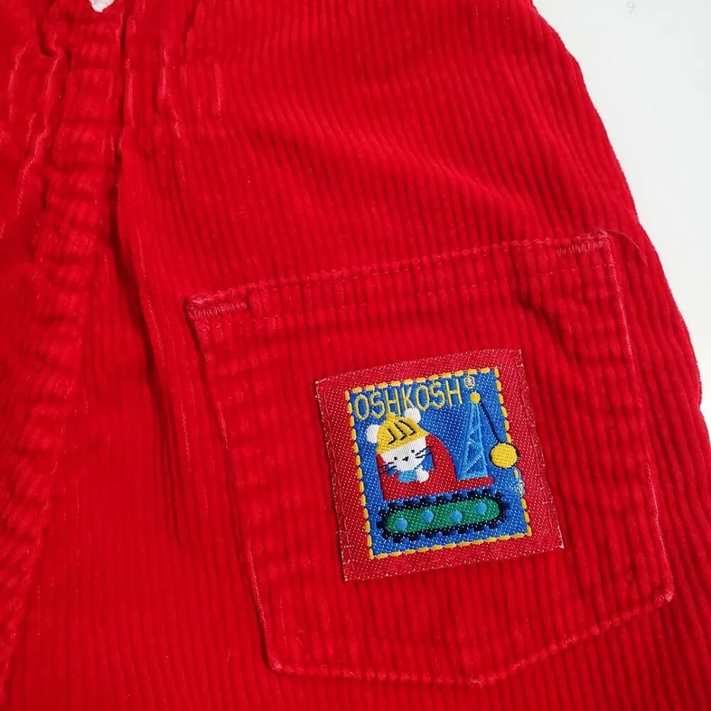 OshKosh B'Gosh Vintage Baby Corduroy Overalls Red 6-9 Months Vestbak USA